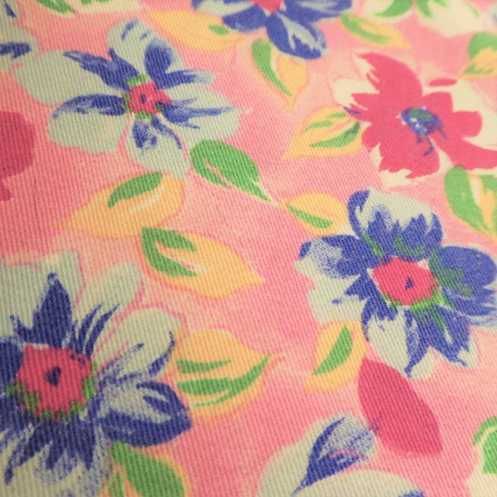 Vintage Pink Floral Pull On Pants Girly Retro Elastic Waist Cotton High Rise - Picture 2 of 8